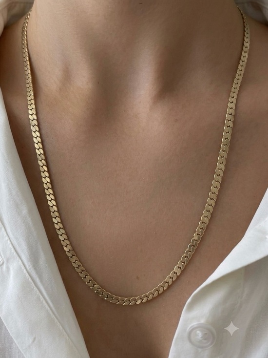 Jewelry - Vintage Gold Tone Flat Curb Chain Necklace - Timeless Women’s Jewelry 22 in